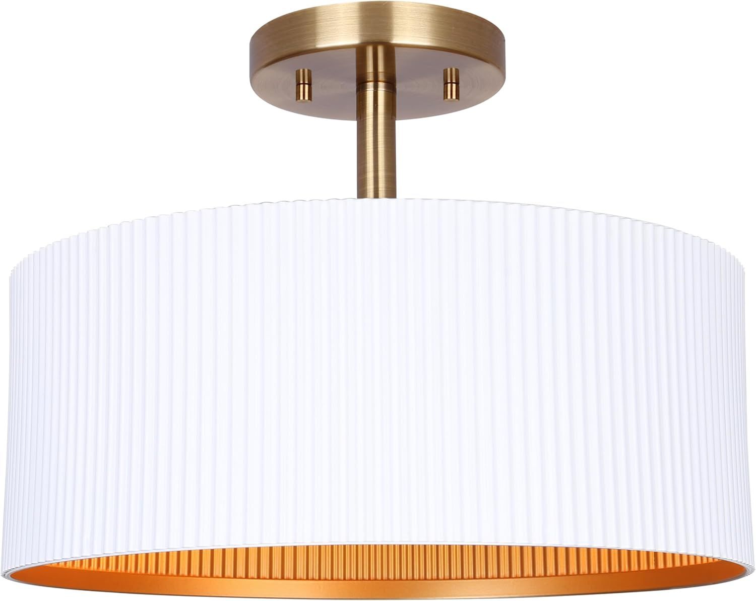 White and Gold Drum LED Semi-Flush Mount Light