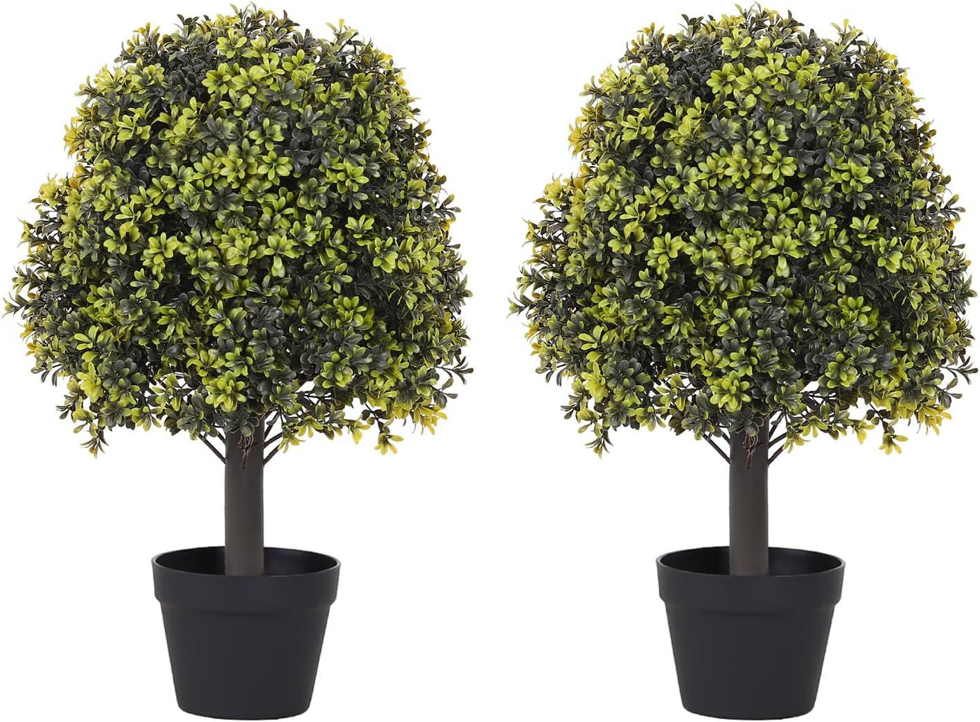 24-Inch Artificial Boxwood Topiary Trees in Black Plastic Pots, Set of 2