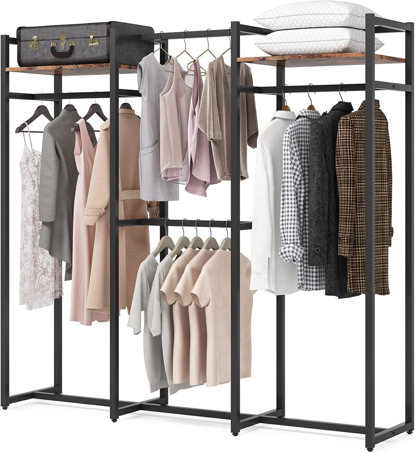 Large Black and Rustic Brown Portable Freestanding Closet Organizer