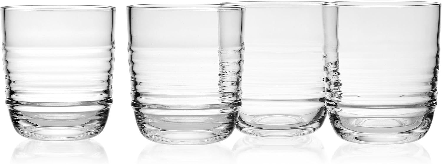 Ciara 14 oz Clear Ribbed Crystal Whiskey Glasses, Set of 4