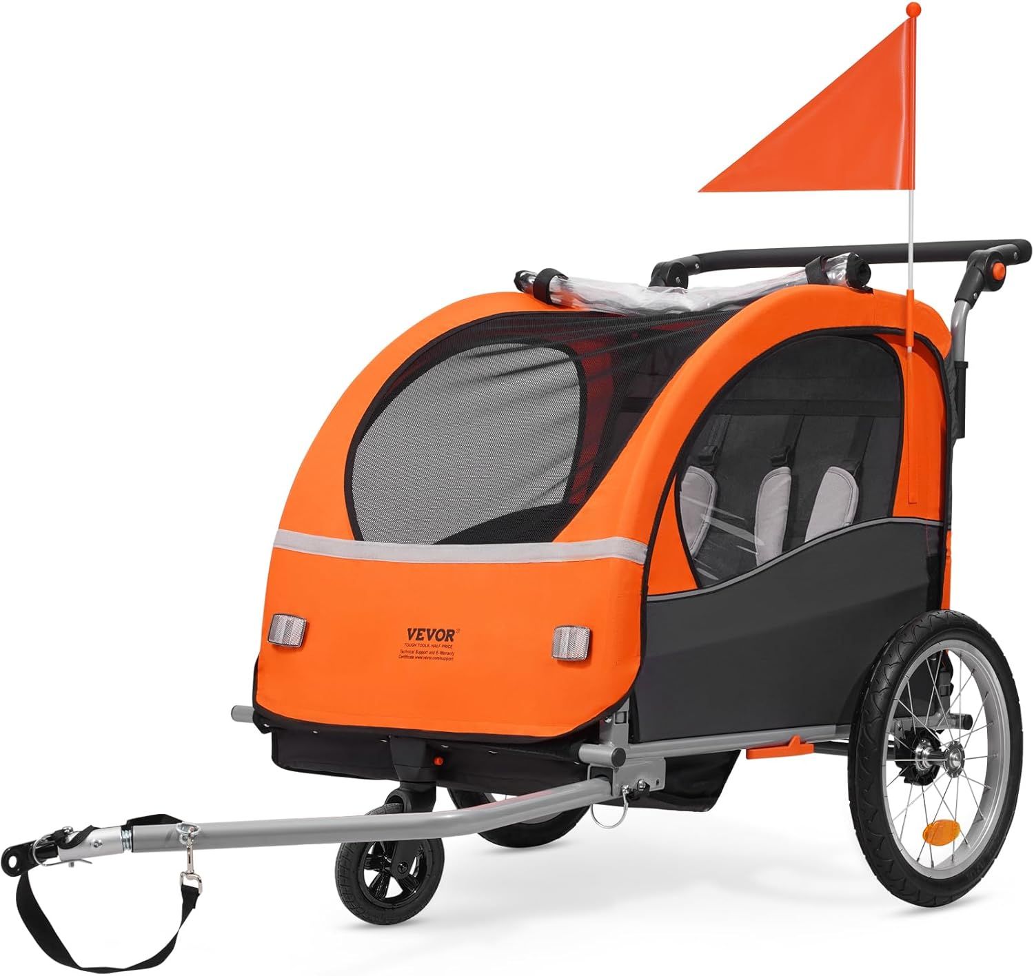 Orange and Black 2-Seat Steel Frame Bike Trailer with Canopy