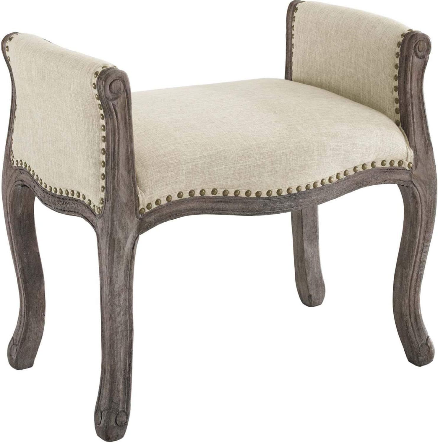 Avail 27'' Beige French-Inspired Upholstered Bedroom Bench