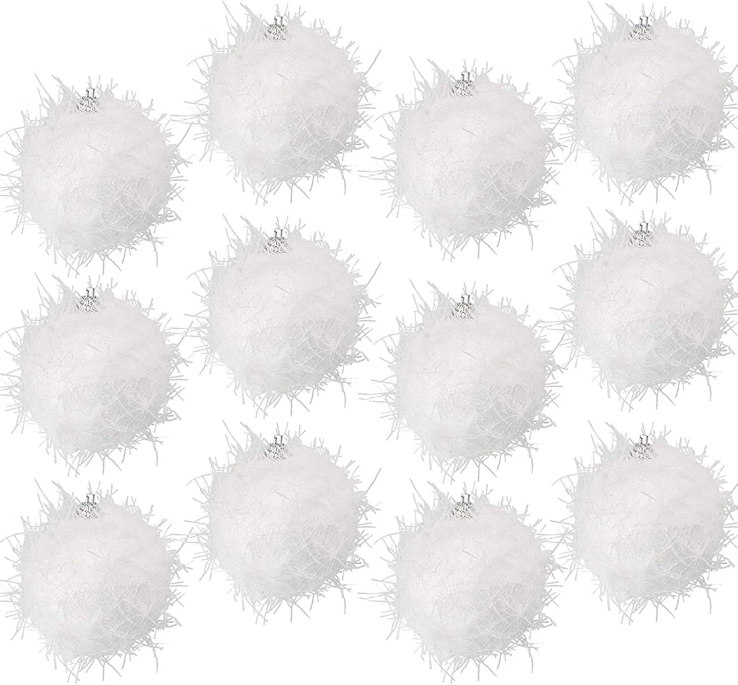 White Sparkly Snow Glitter Plastic Christmas Ornaments Set