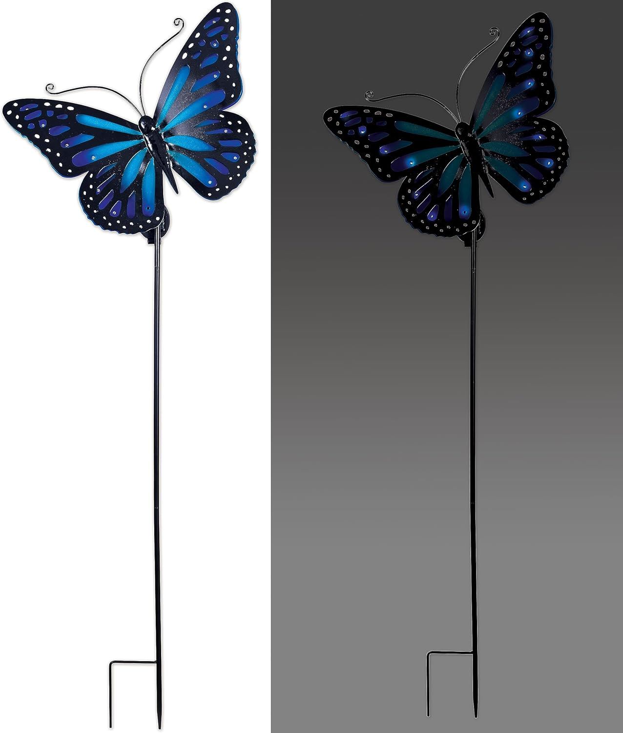 Blue and Black Metal Butterfly Solar Garden Stake with LED Lights