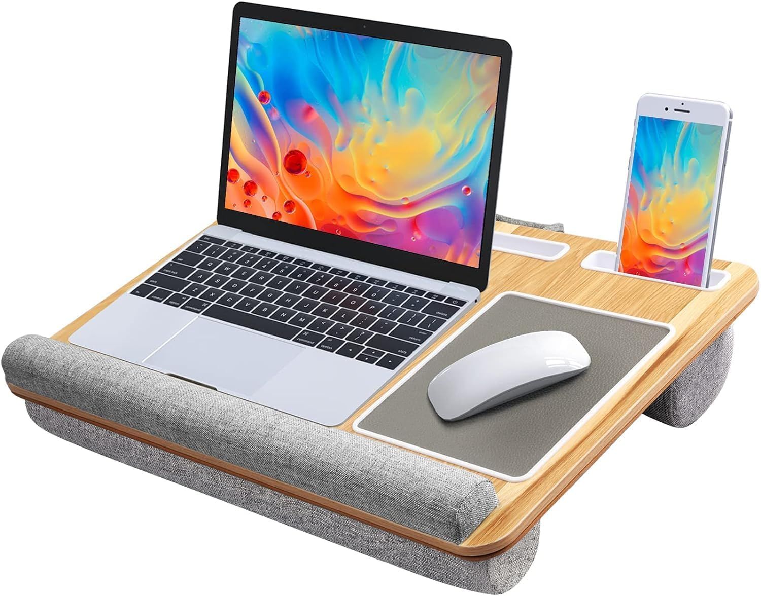 Wood Grain Lap Desk with Mouse Pad and Wrist Support