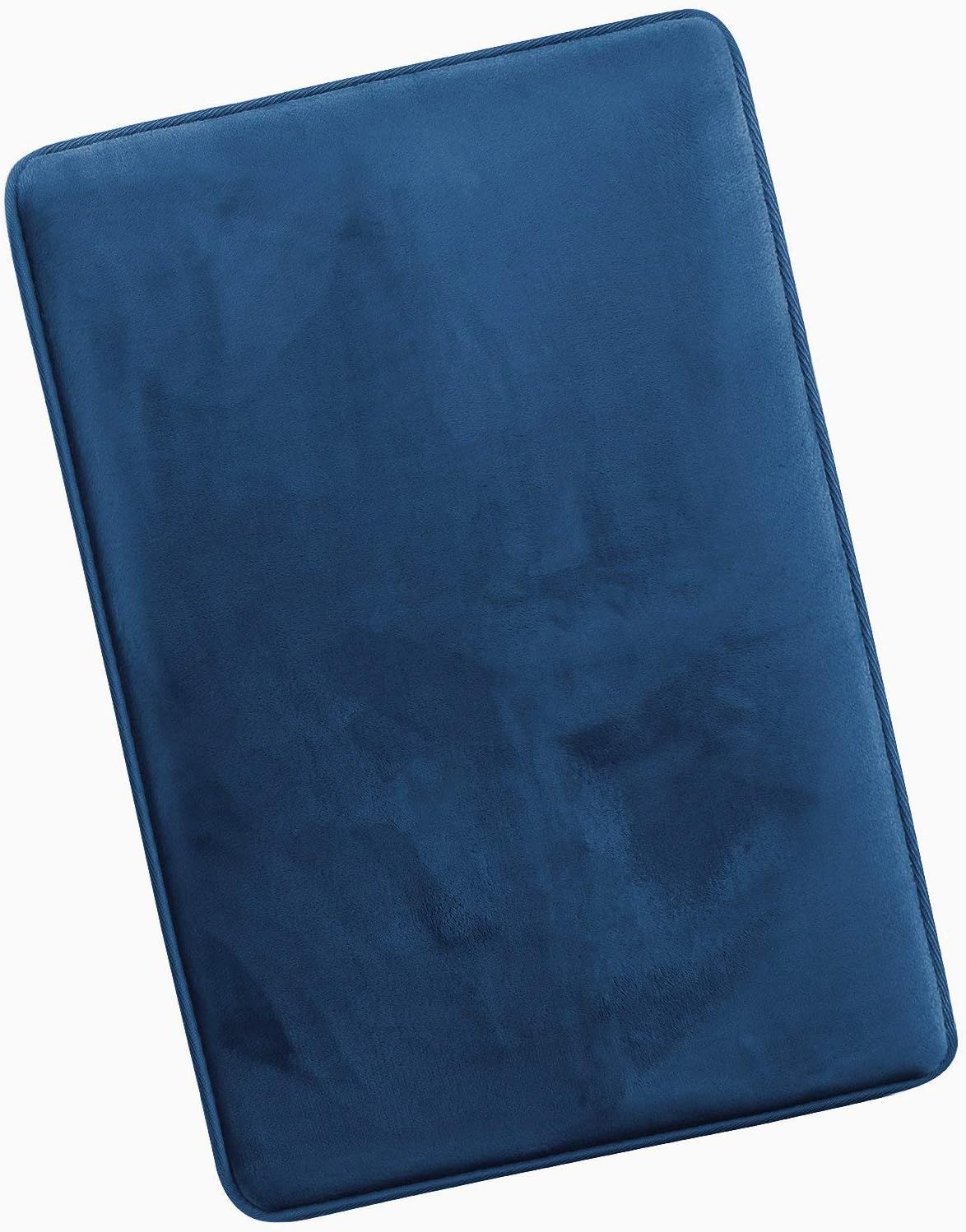 Royal Blue Velvet Memory Foam Rectangular Bath Mat