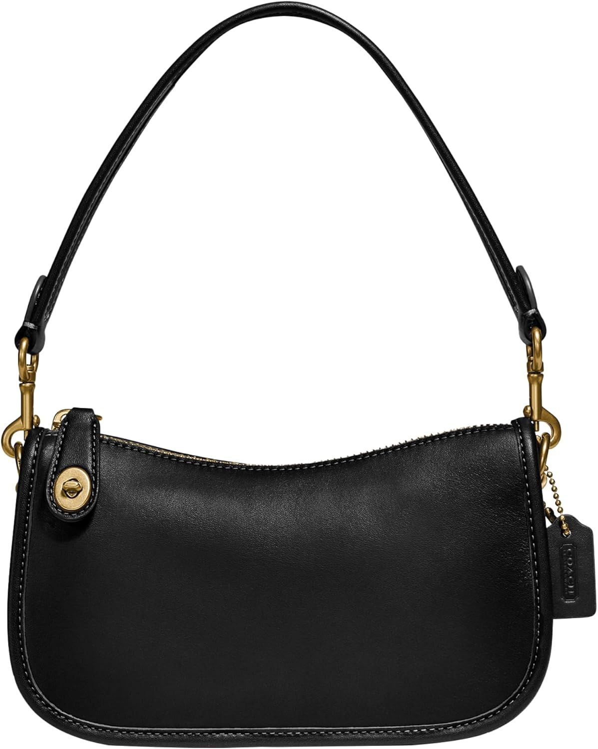 Tiny Black Leather Crossbody Shoulder Bag with Brass Trim