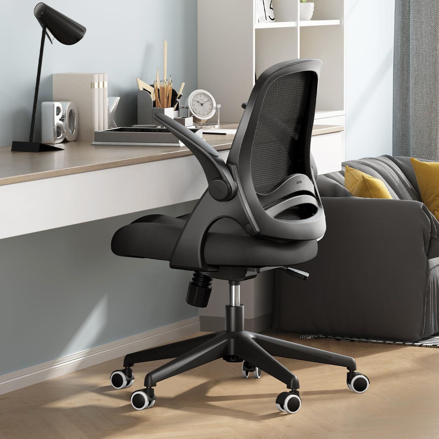 Black Mesh Ergonomic Swivel Task Chair with Adjustable Arms