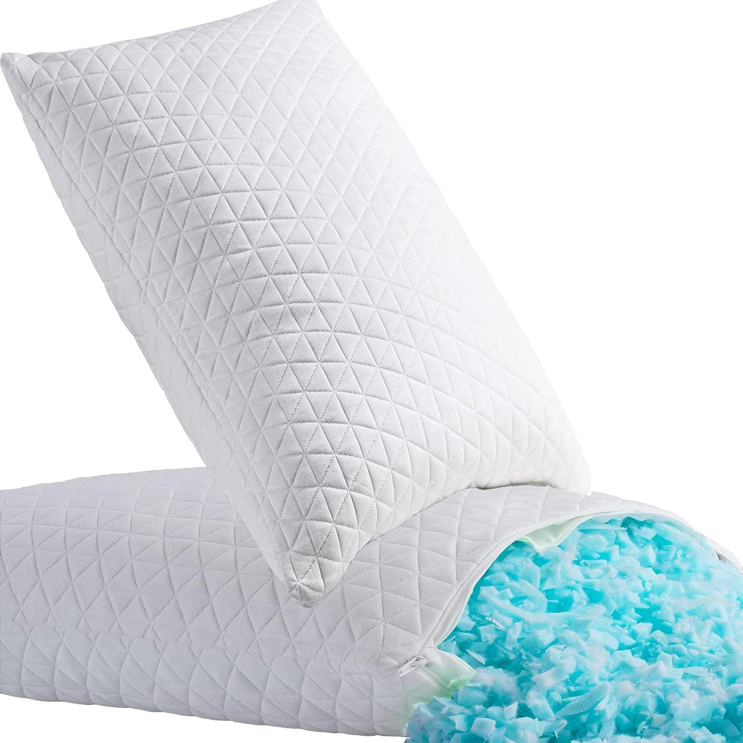 Queen Size White Shredded Memory Foam Bed Pillows Set