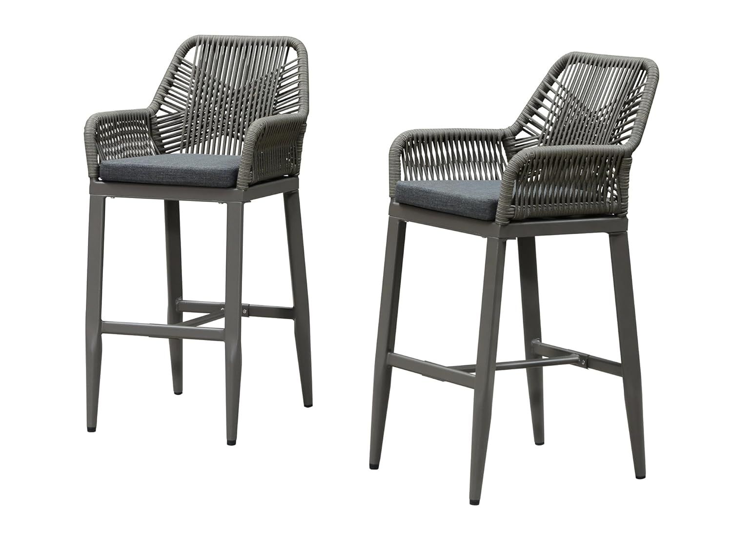 Smoke Grey Wicker Bar Height Chair with Cushions and Aluminum Frame