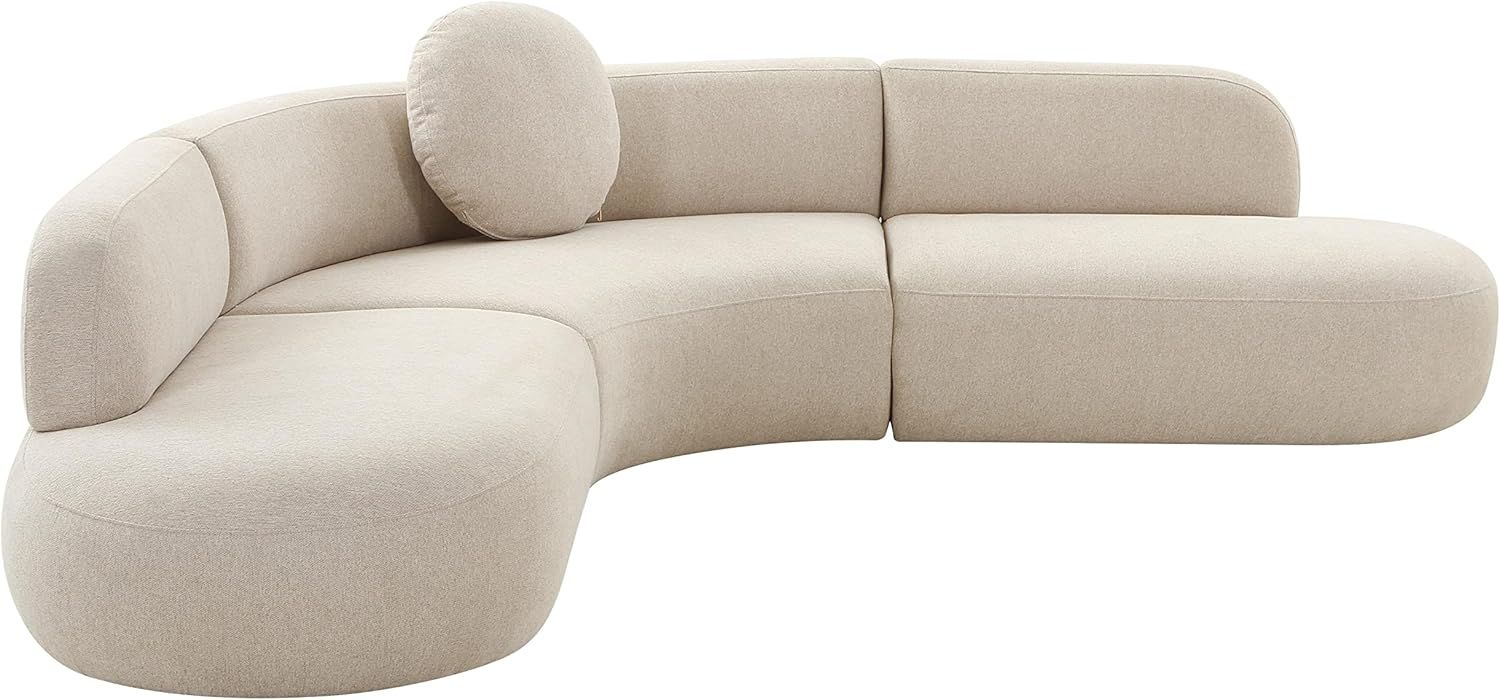 Beige Linen Herringbone Three Piece Sectional with Ottoman