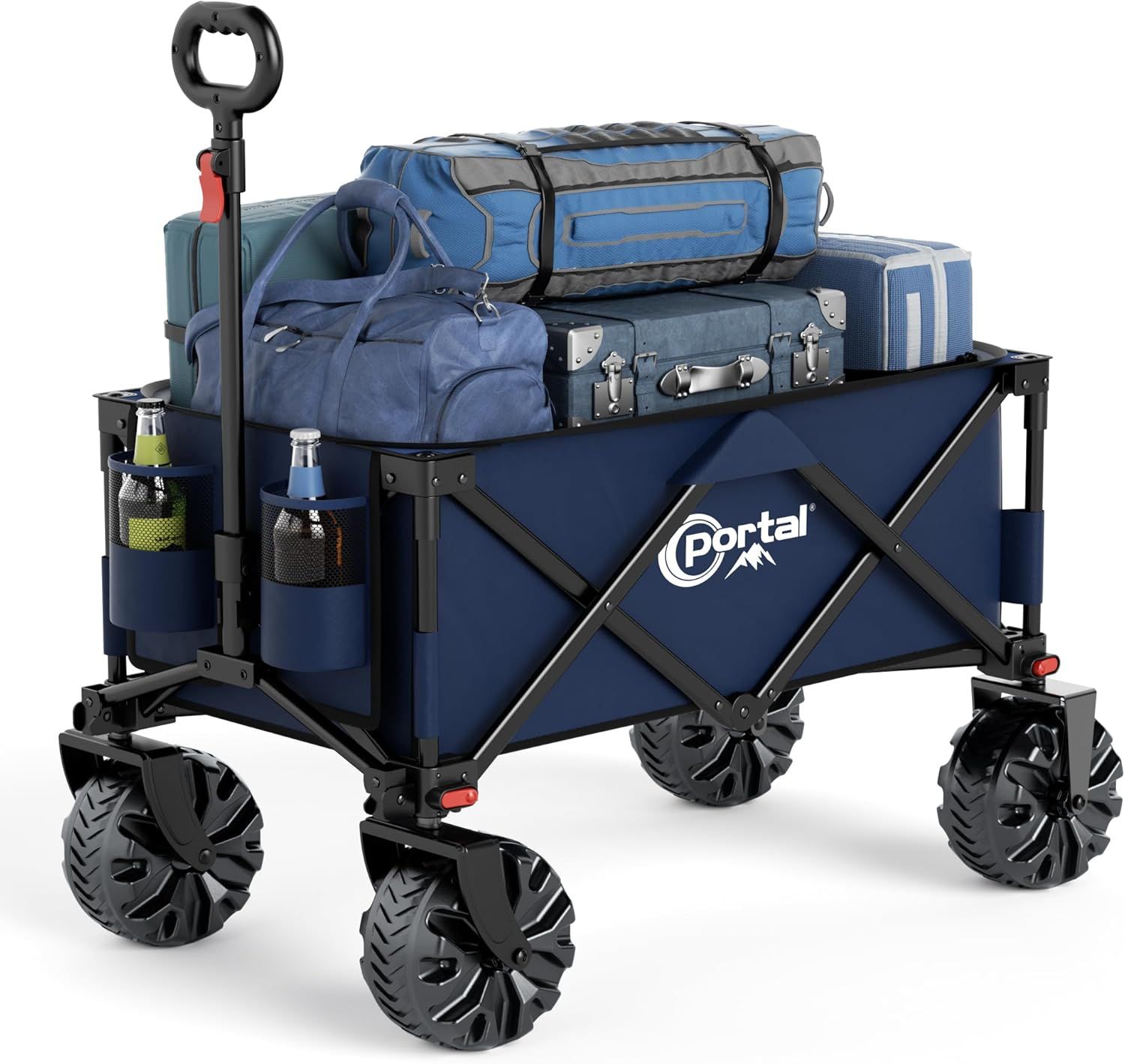 Blue Heavy Duty Folding Utility Wagon with All Terrain Wheels