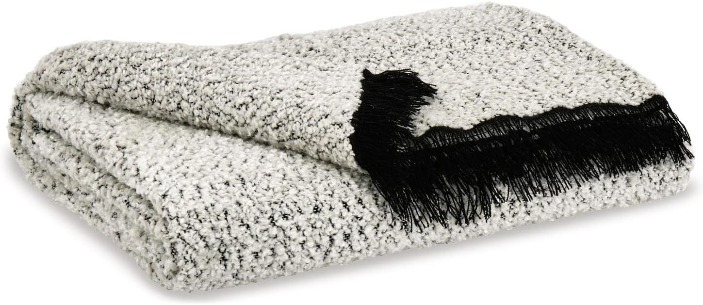 Leonita Black and White Chenille Throw Blanket with Fringe