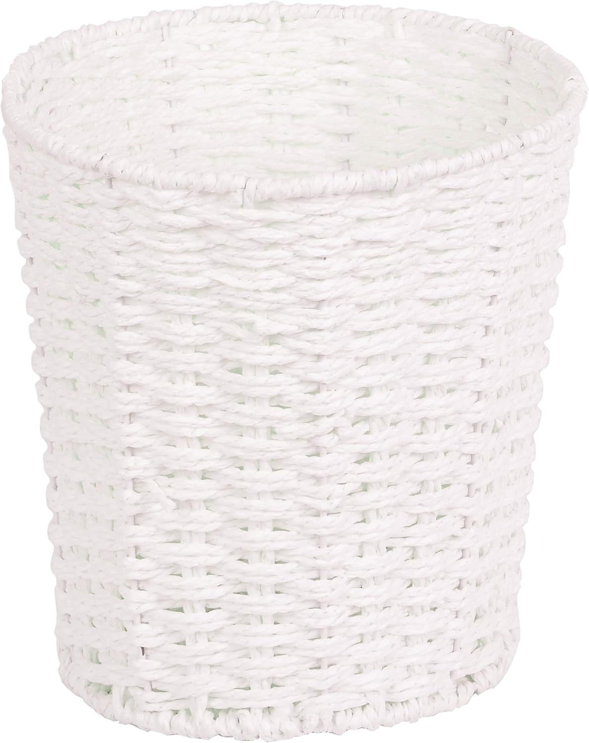 White Round Wicker Waste Basket for Bathroom