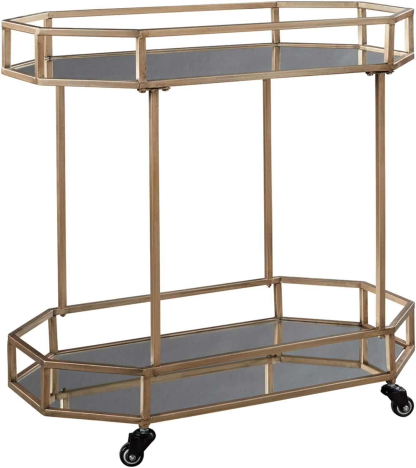 Daymont Gold Metal Bar Cart with Mirrored Shelves