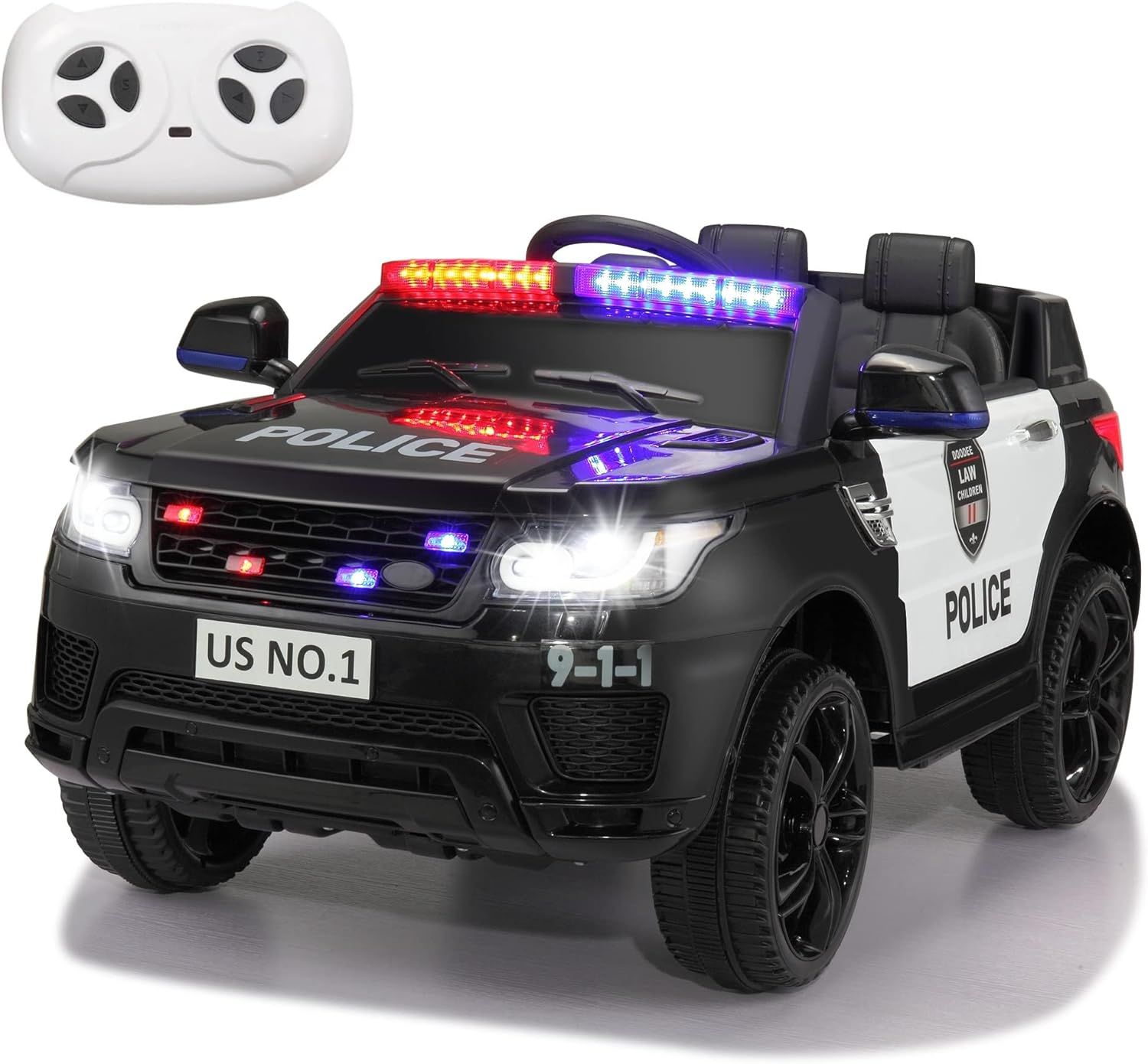 12V Black Police SUV Ride-On Car with Remote Control