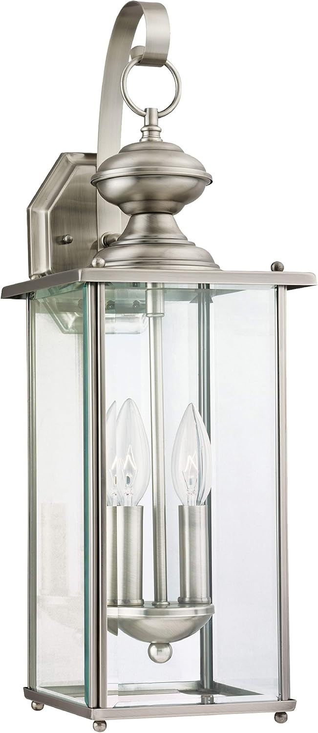 Antique Brushed Nickel 2-Light Outdoor Wall Lantern with Clear Glass