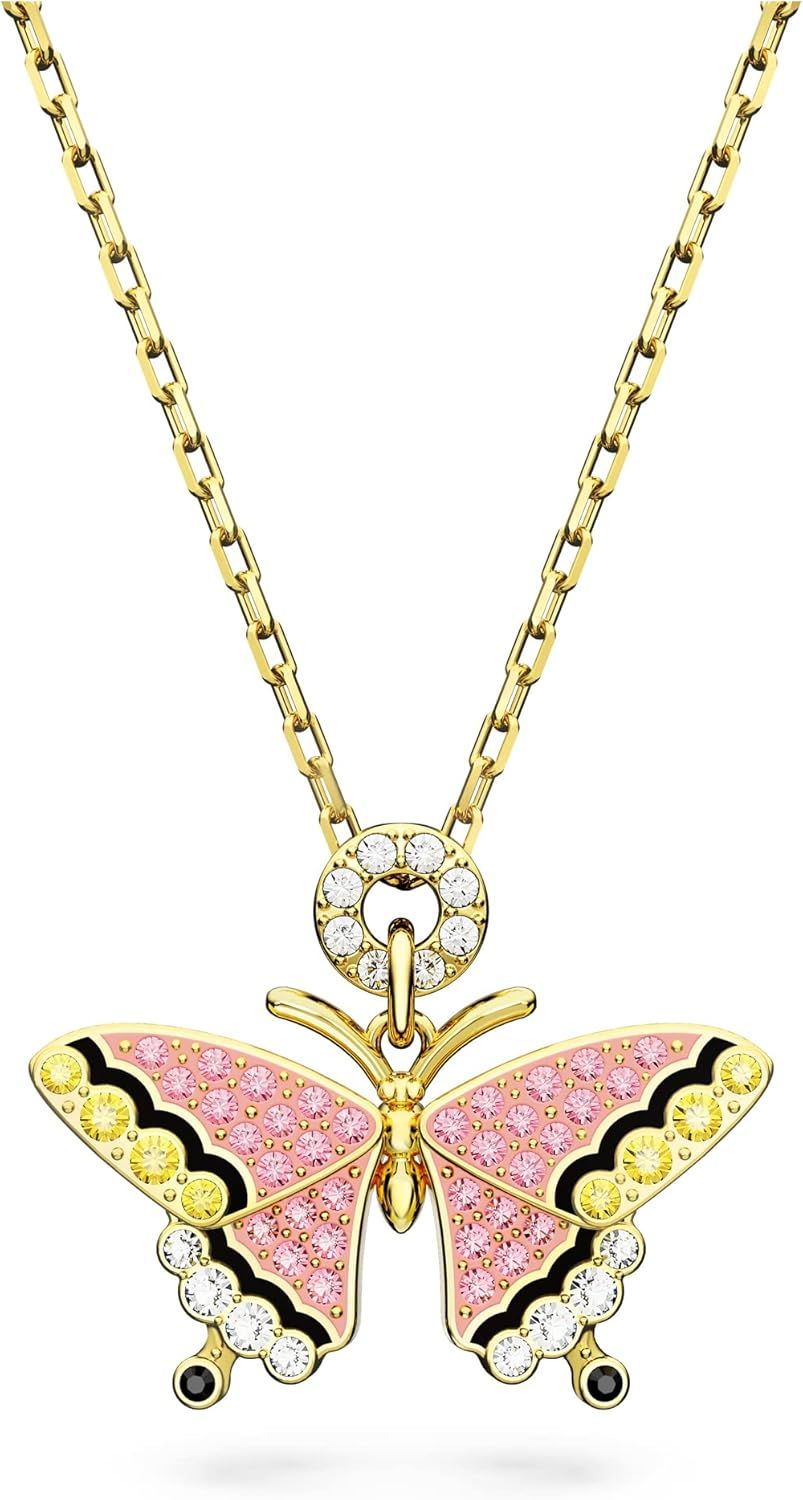 Aurora Crystal Butterfly Pendant in Gold-Tone with Multicolor Wings