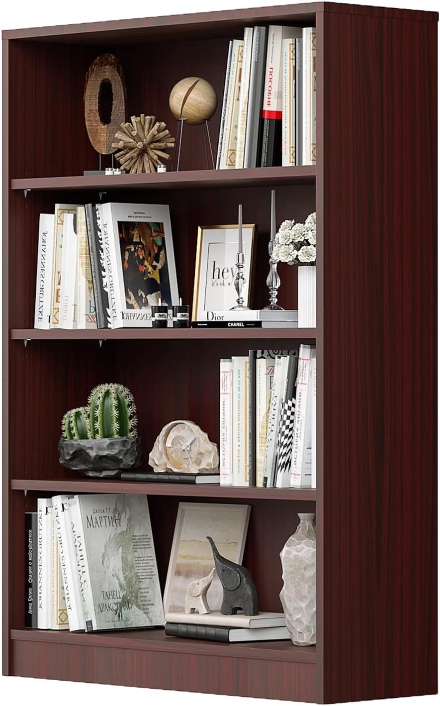 Mahogany 4-Shelf Adjustable Freestanding Bookcase