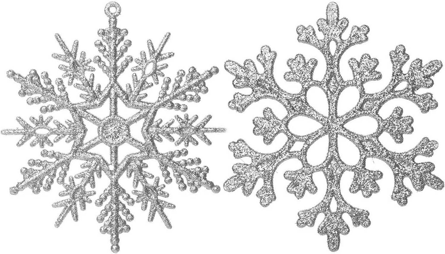 36 Pack Silver Glitter Plastic Snowflake Ornaments