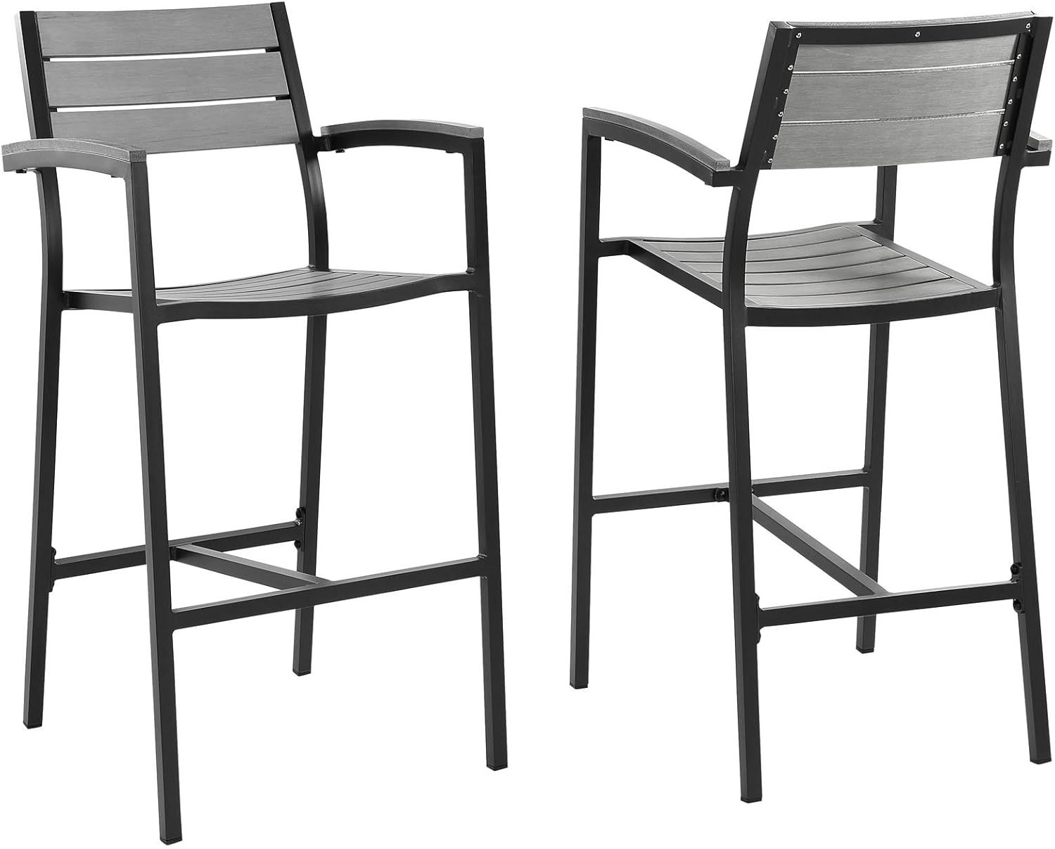 Maine Gray Polywood and Aluminum Outdoor Bar Stools, Set of 2