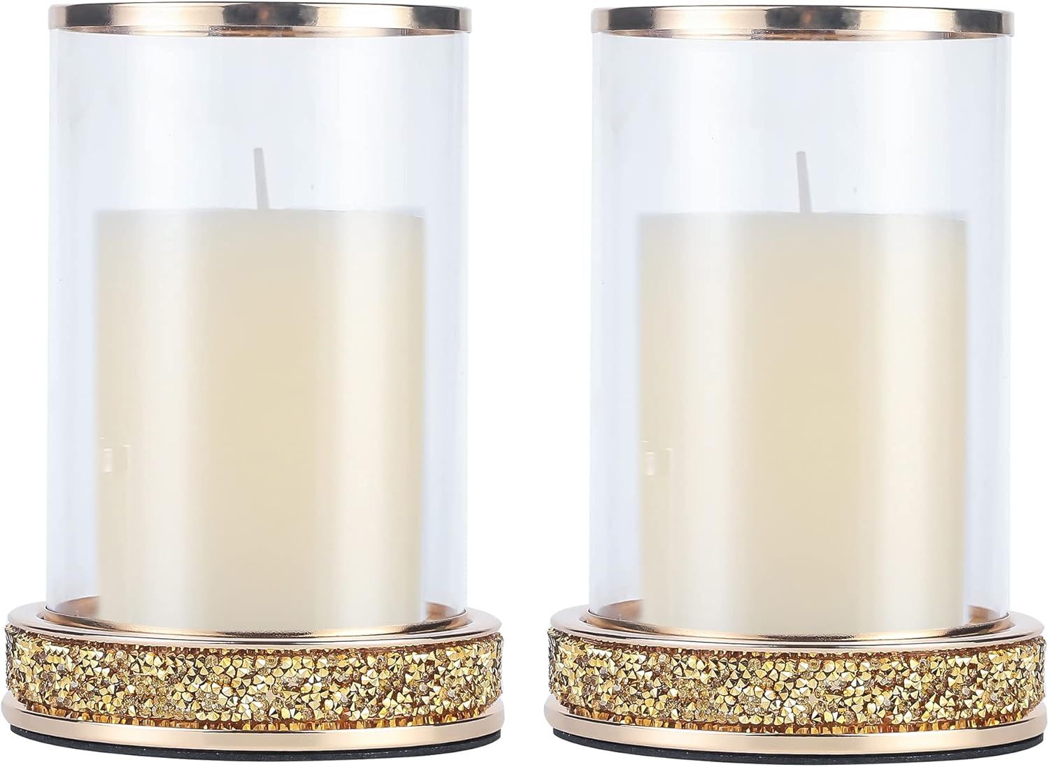 Gold and Glass Hurricane Candle Holders Set of 2