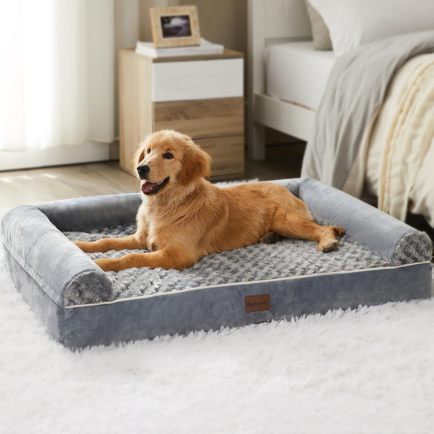 Large Gray Orthopedic Waterproof Dog Bed with Removable Cover