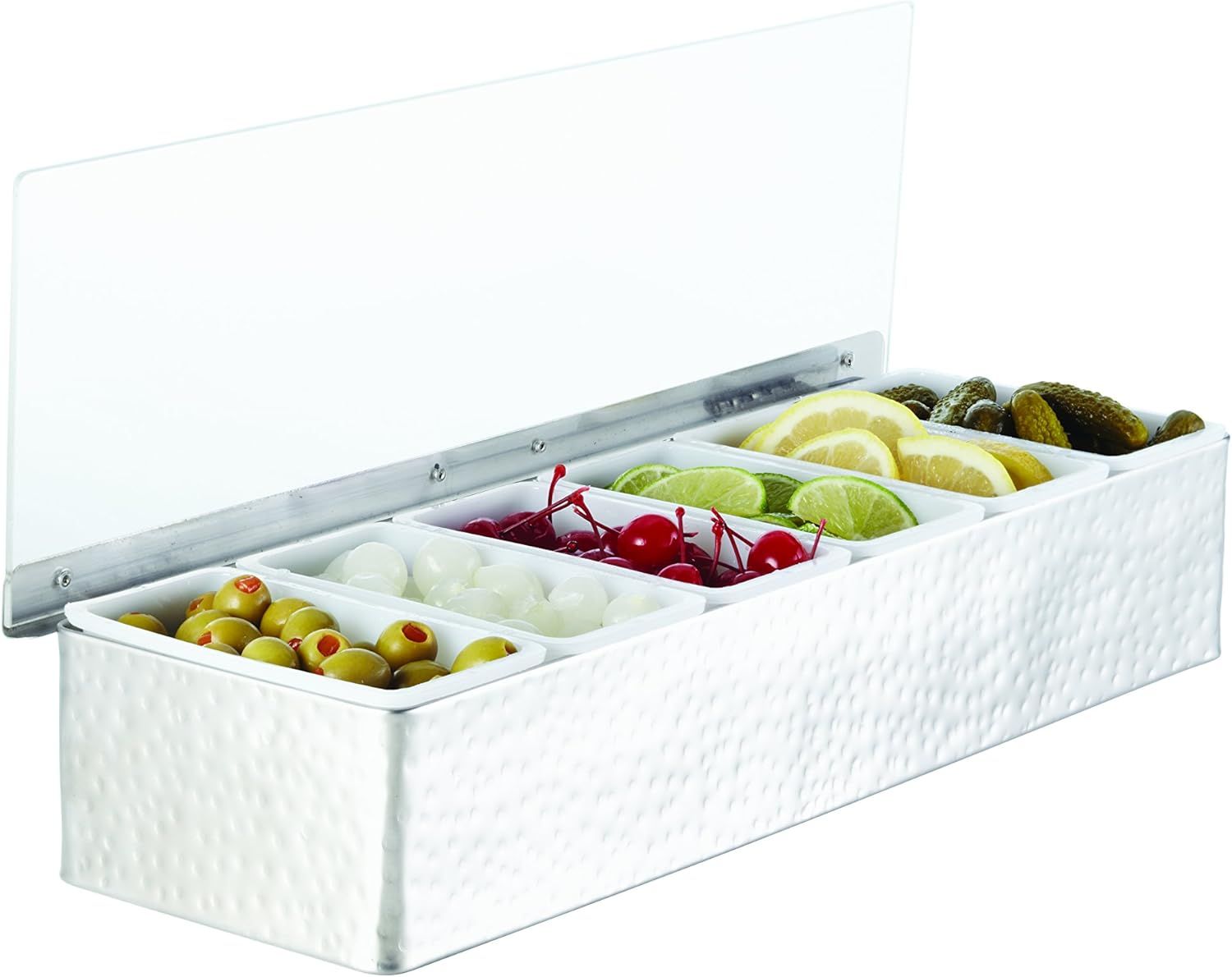 Silver Hammered Stainless Steel 6-Compartment Condiment Holder