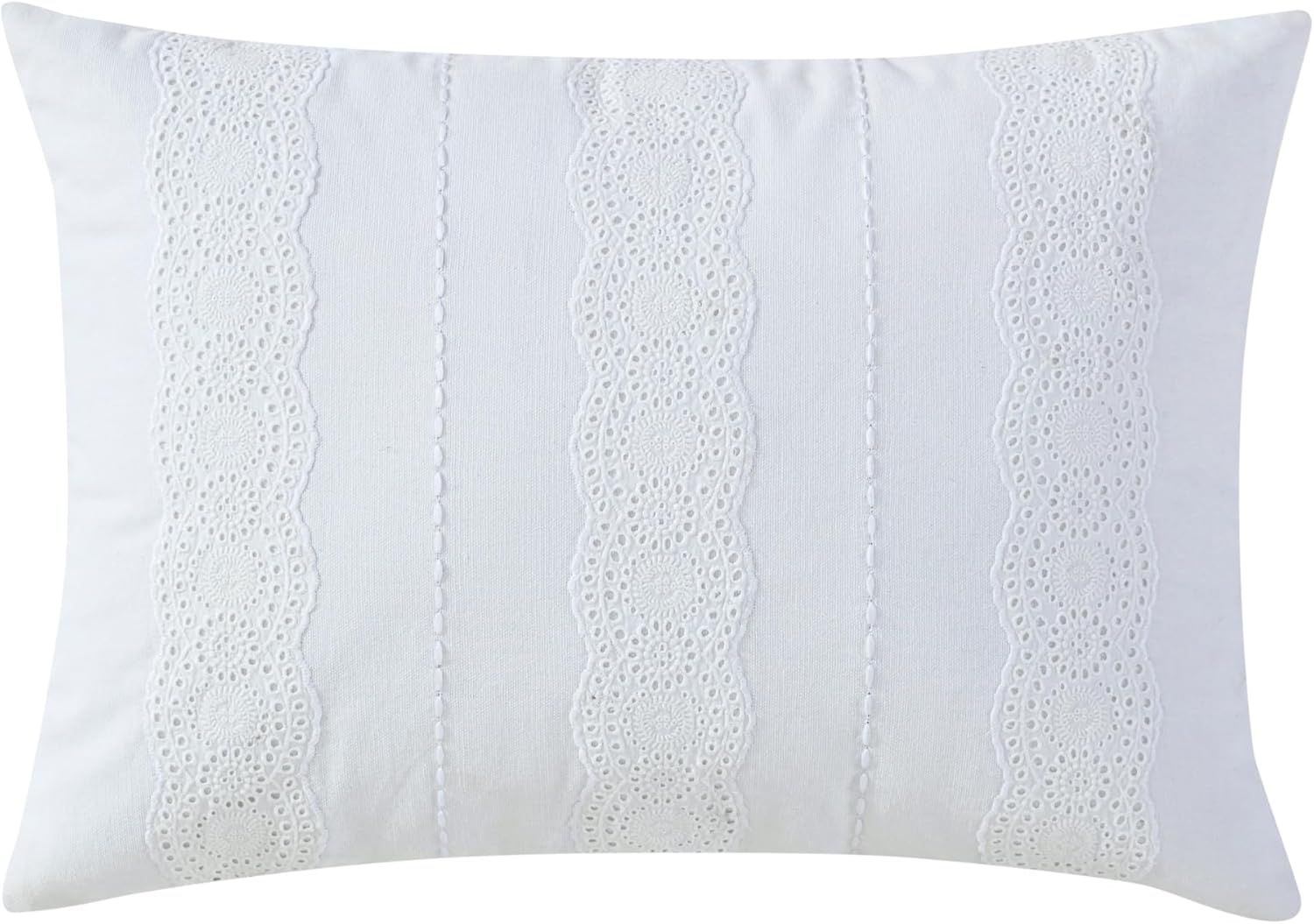 White Cotton Eyelet Embroidered 14" x 20" Throw Pillow