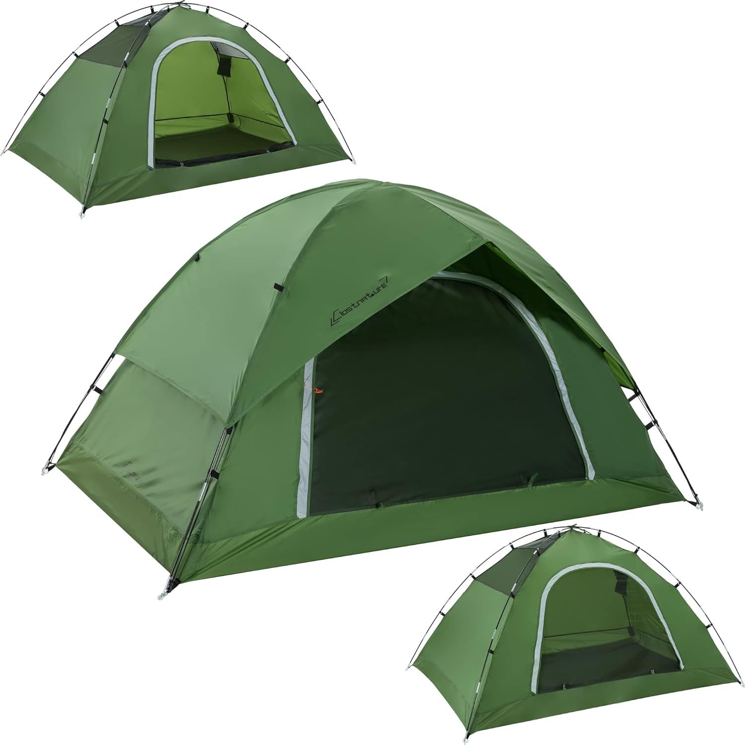 Green 2 Person Dome Camping Tent with Fiber Glass Poles