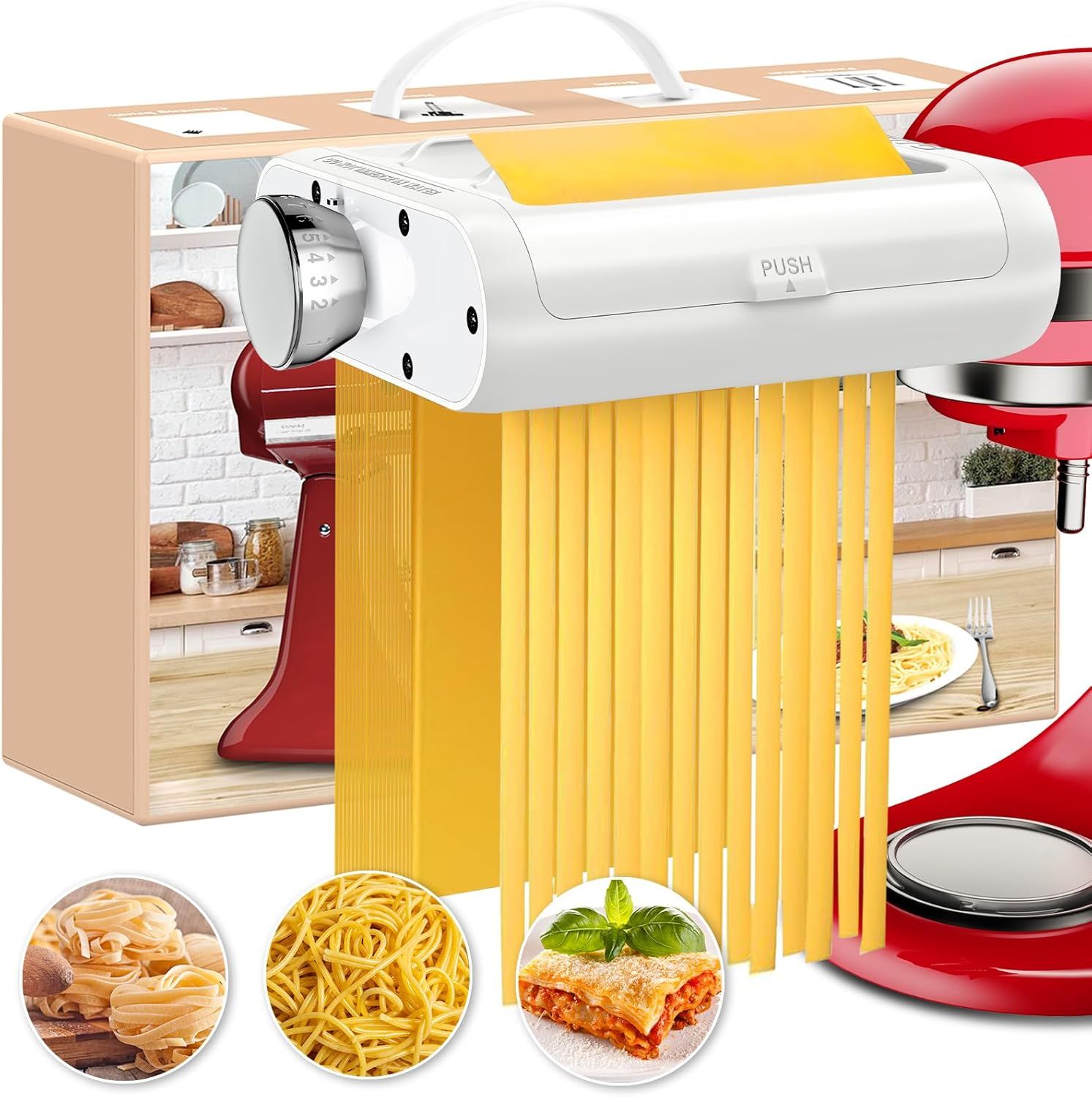 White Stainless Steel 3-in-1 Pasta Maker Attachment for KitchenAid