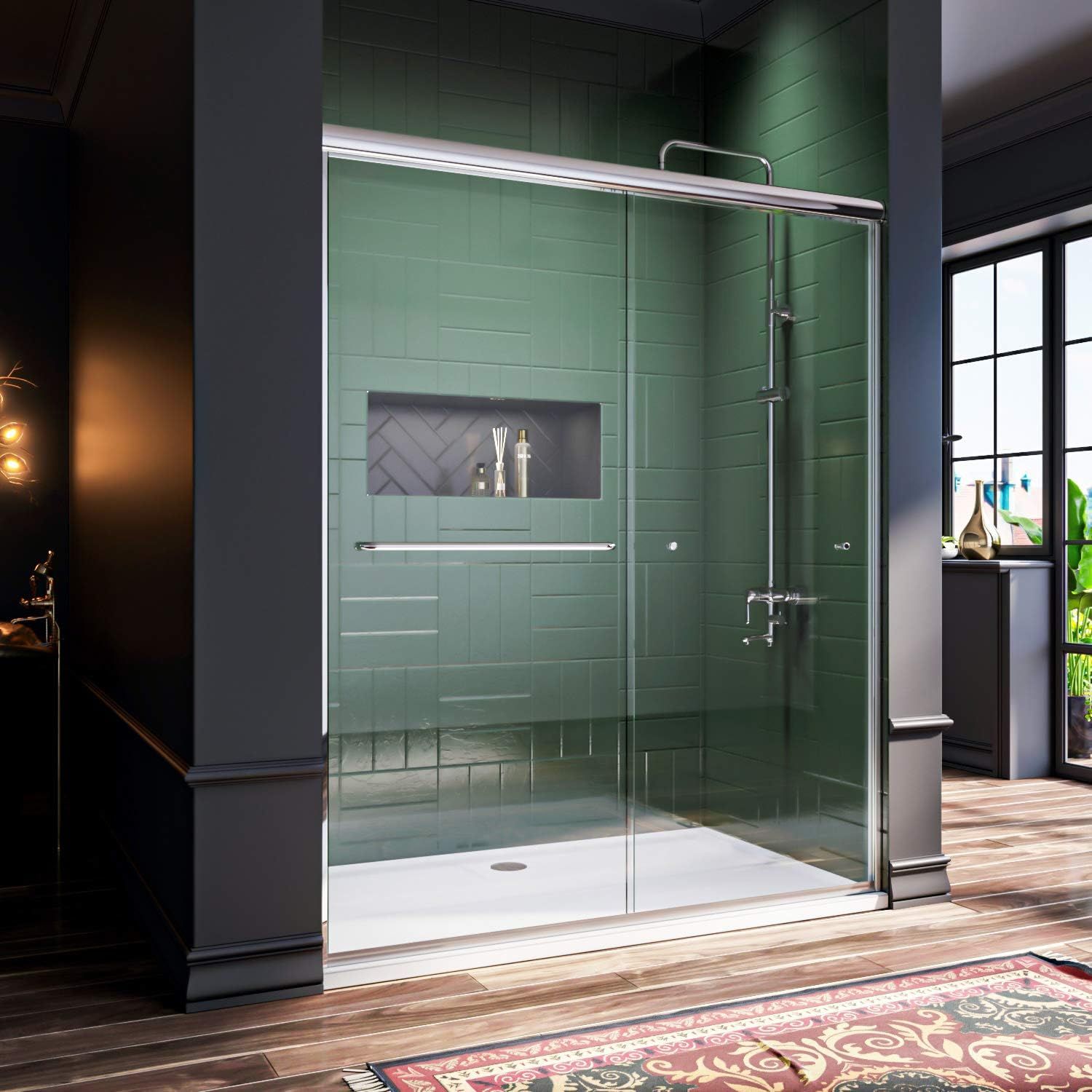 48'' Chrome Semi-Frameless Sliding Shower Door with Clear Glass