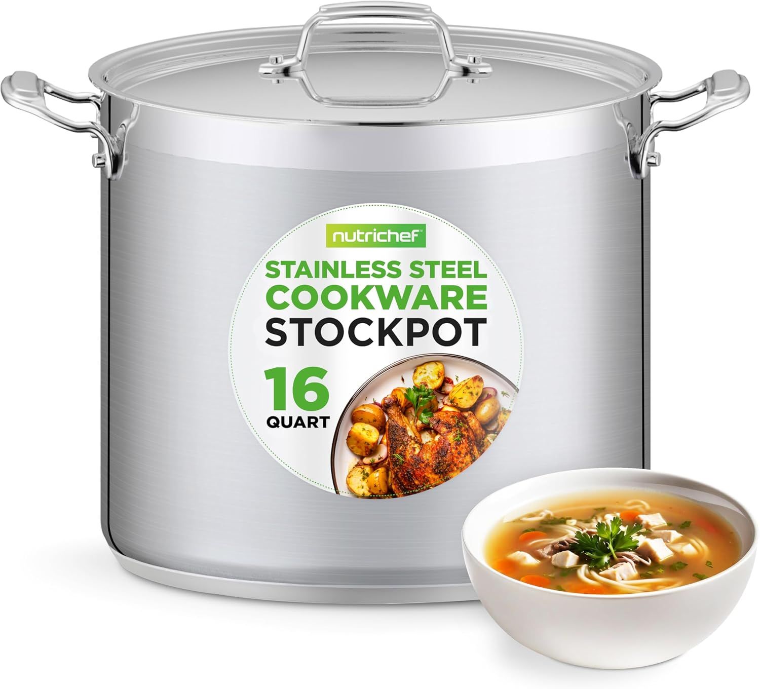 NutriChef 16-Quart Stainless Steel Heavy Duty Stockpot with Lid