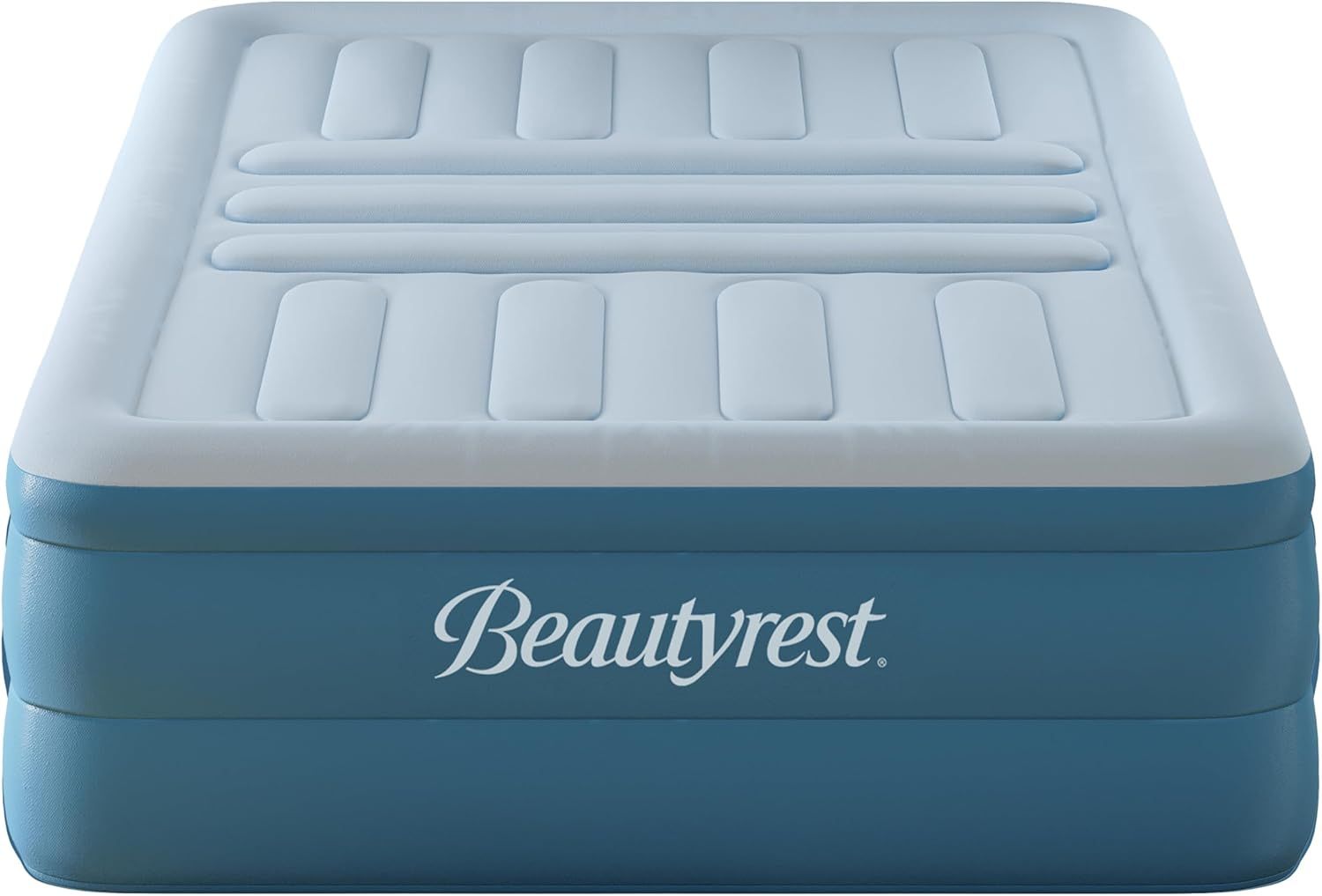 Steel Blue Queen Raised Air Mattress with Built-In Pump