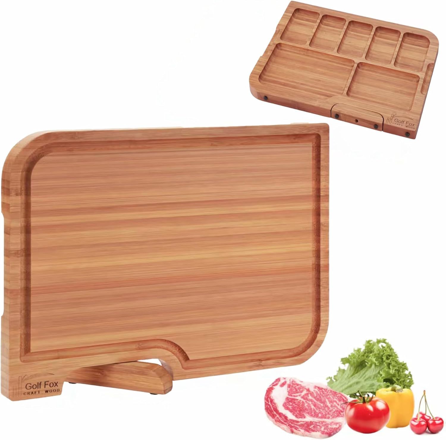 Eco-Friendly Bamboo Wood Cutting Board Set with Stand