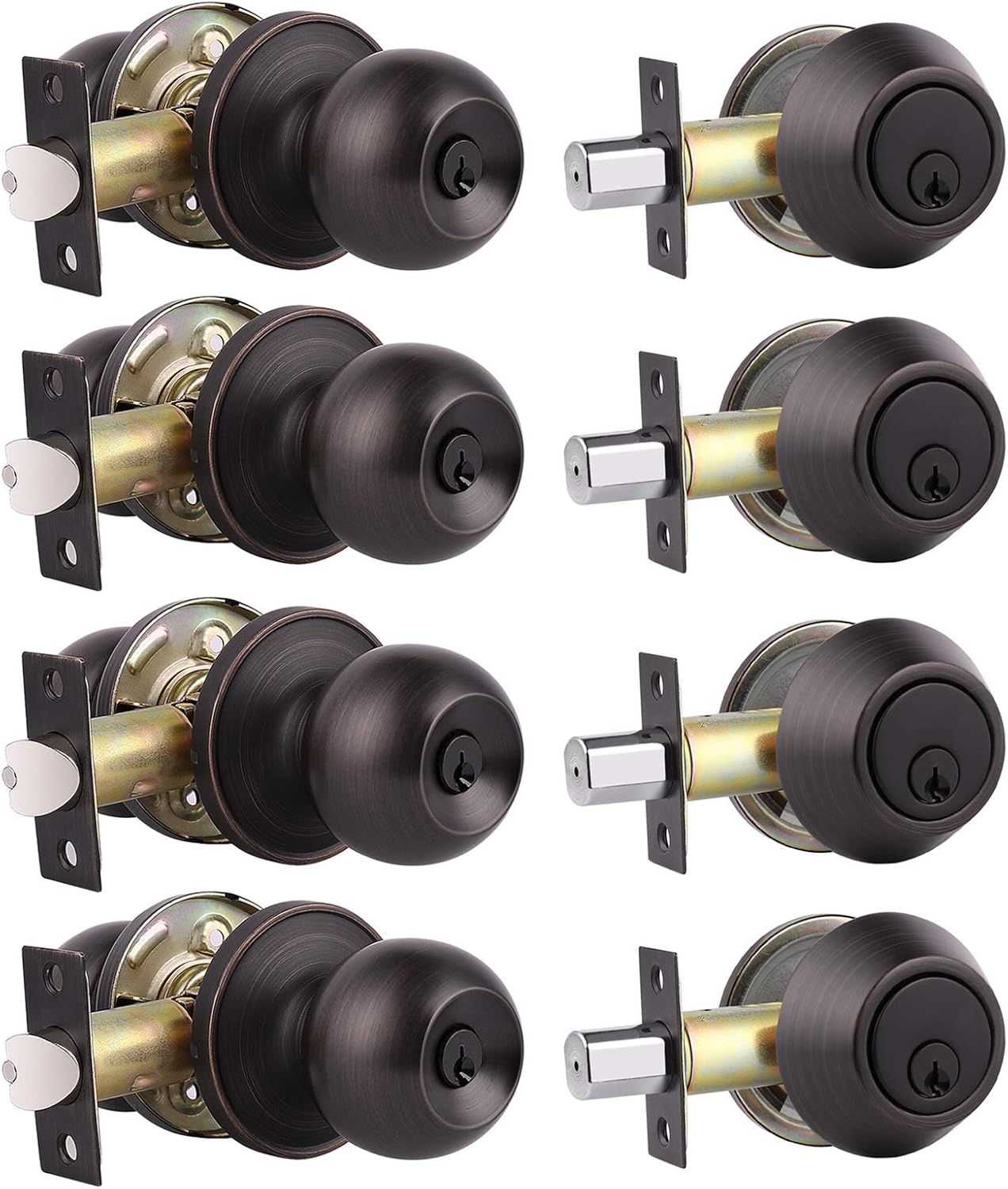 Oil Rubbed Bronze Stainless Steel Entry Door Lockset with Deadbolt, 4 Pack