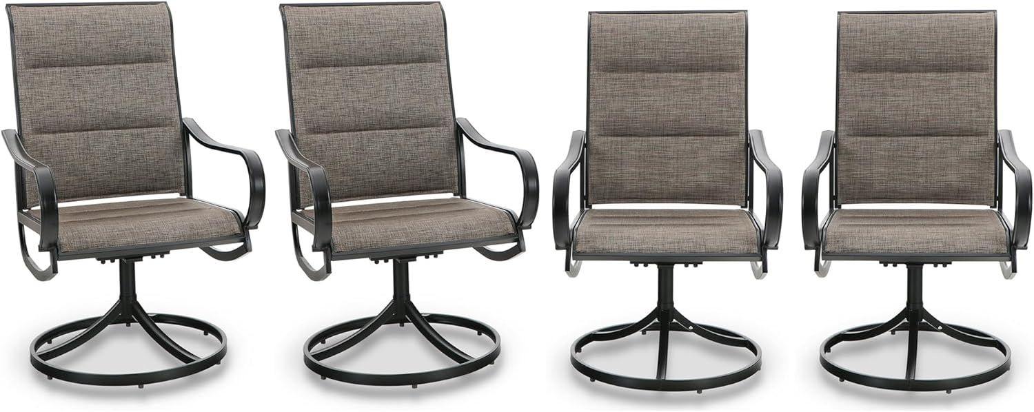 Brown Textilene Mesh Swivel Patio Dining Chairs with Black Metal Frame, Set of 4