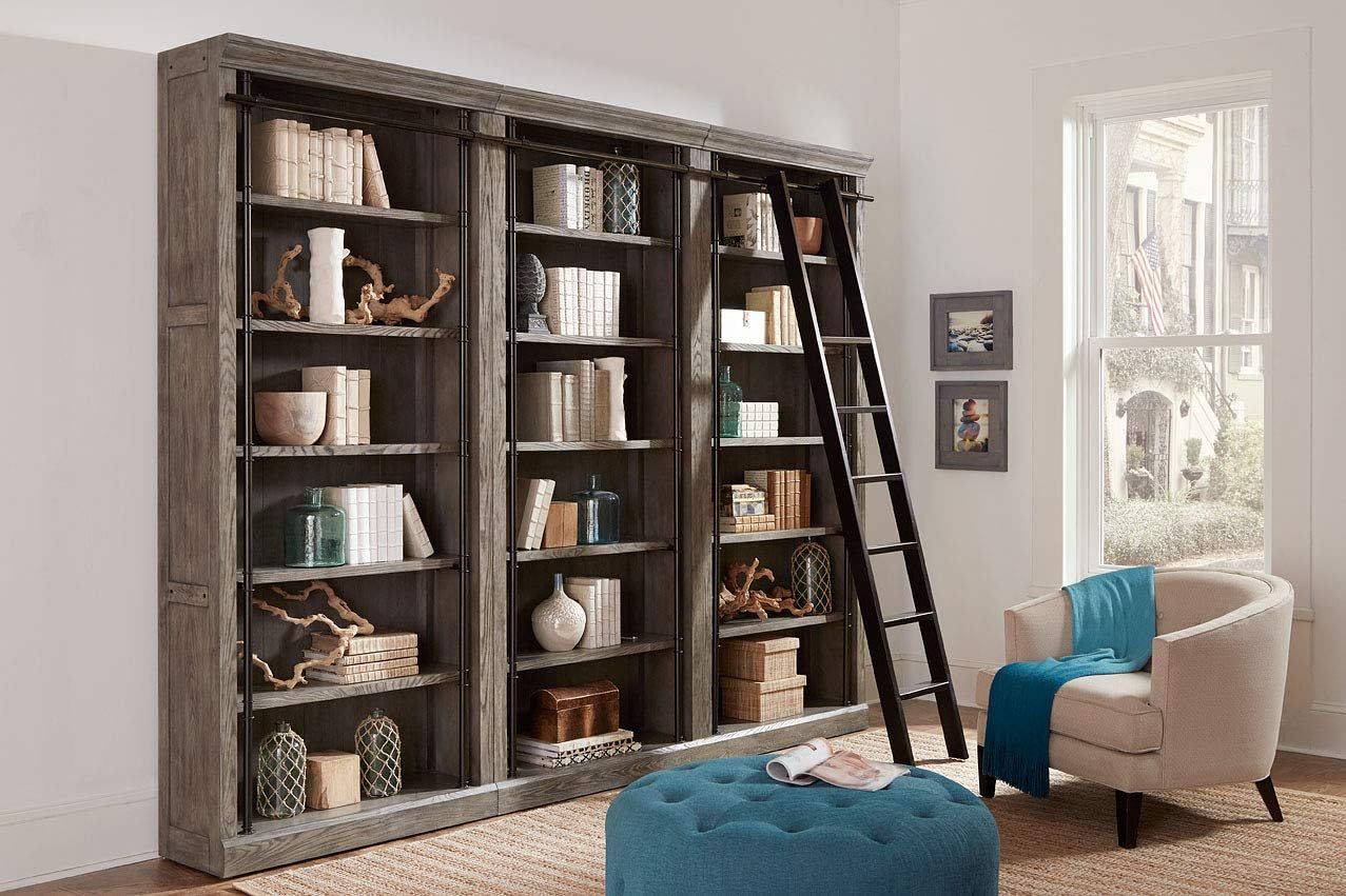 Avondale Rustic Gray Oak 120'' Wide Bookcase Wall with Ladder