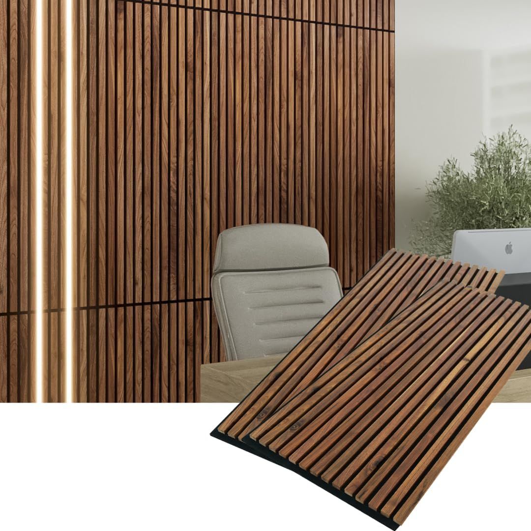 Walnut Solid Wood Acoustic Slat Wall Panels, Set of 2