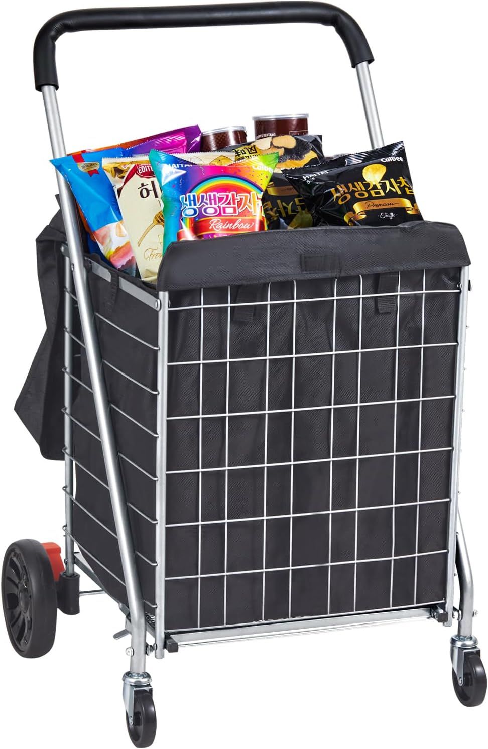 Silver Heavy Duty Folding Shopping Cart with Black Bag