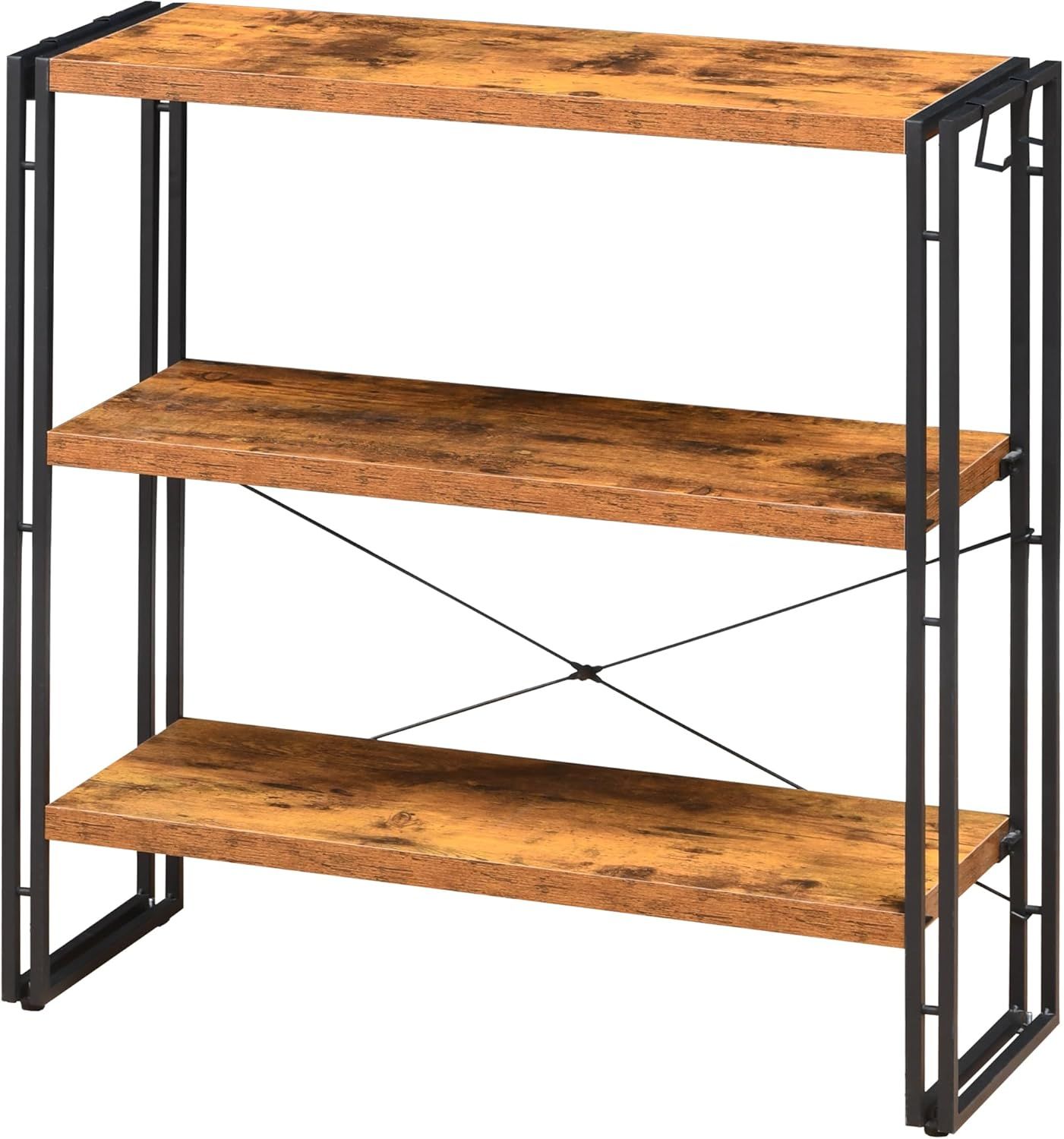 Rustic Brown 3-Tier Wood and Metal Industrial Bookshelf