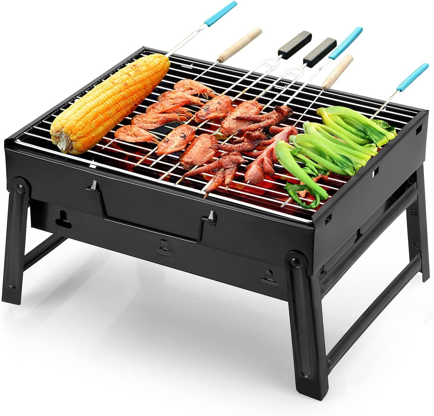 Portable Black Stainless Steel Charcoal Grill with Smoker