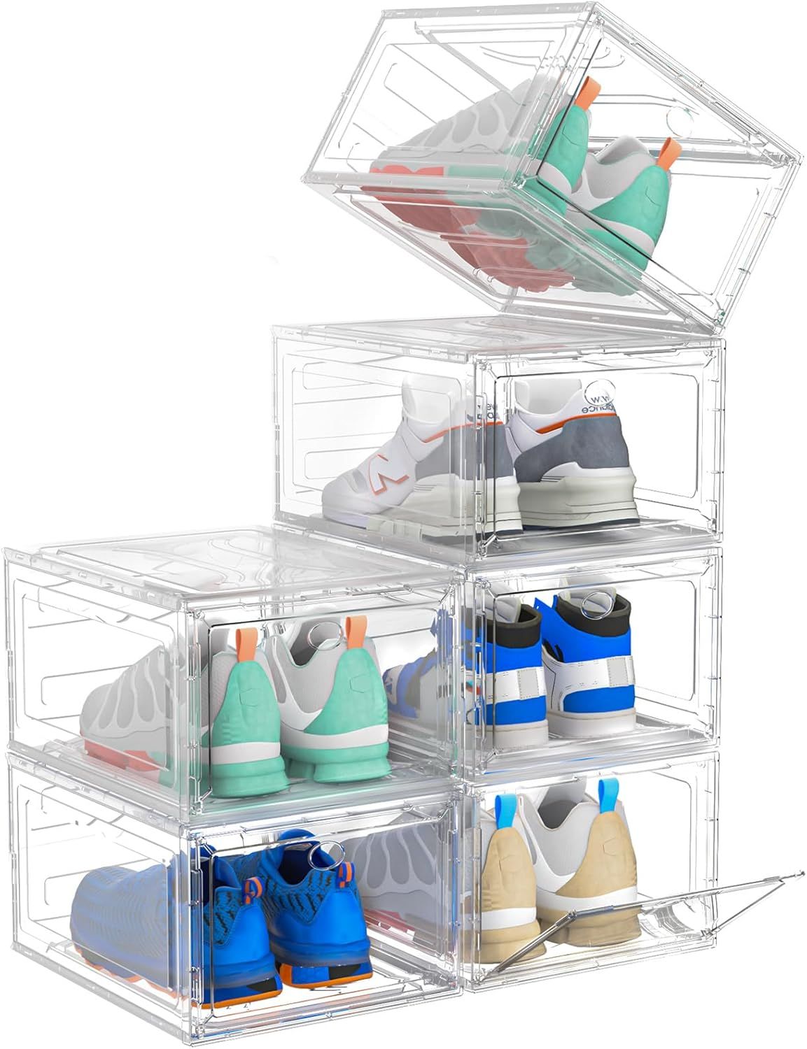 Clear Stackable Plastic Shoe Storage Boxes with Magnetic Door