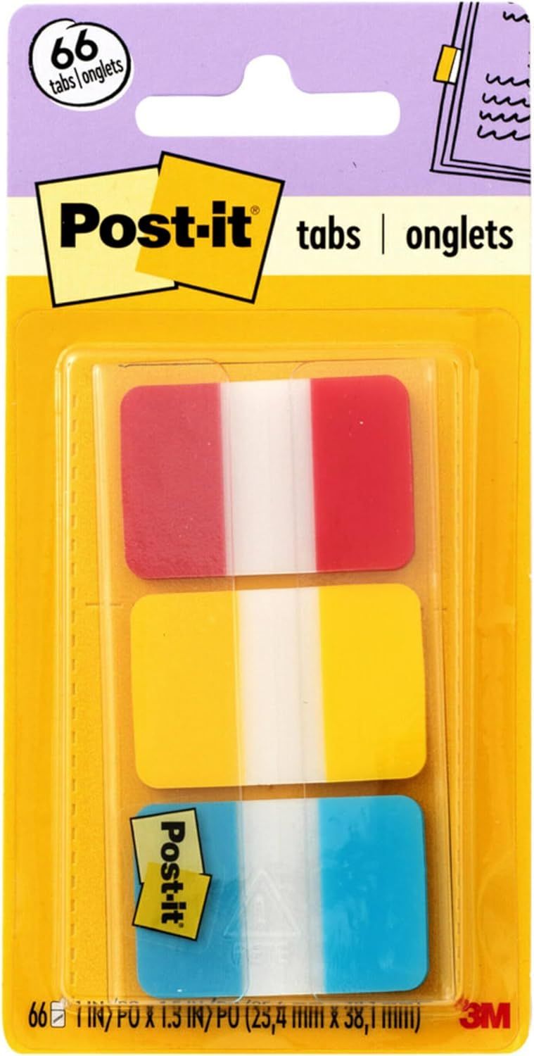 Red, Yellow, Blue 1-Inch Post-it Durable Filing Tabs