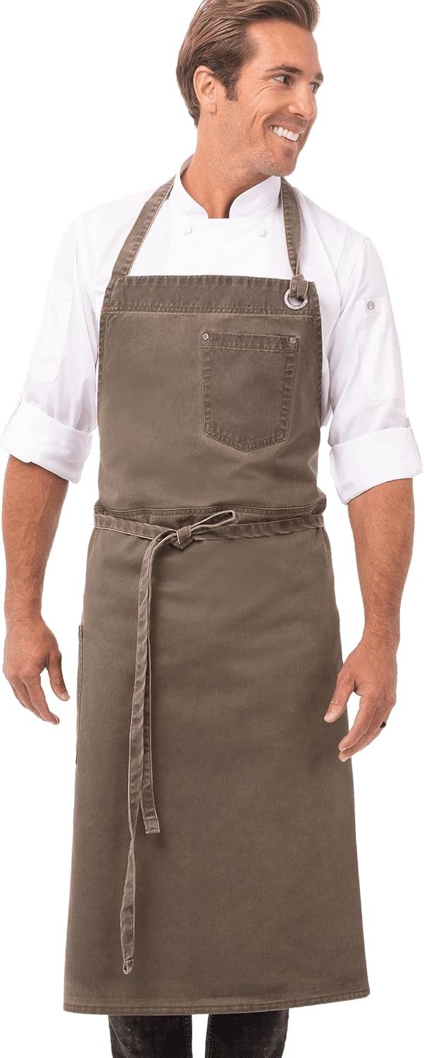 Earth Brown Cotton Adjustable Bib Apron with Pockets