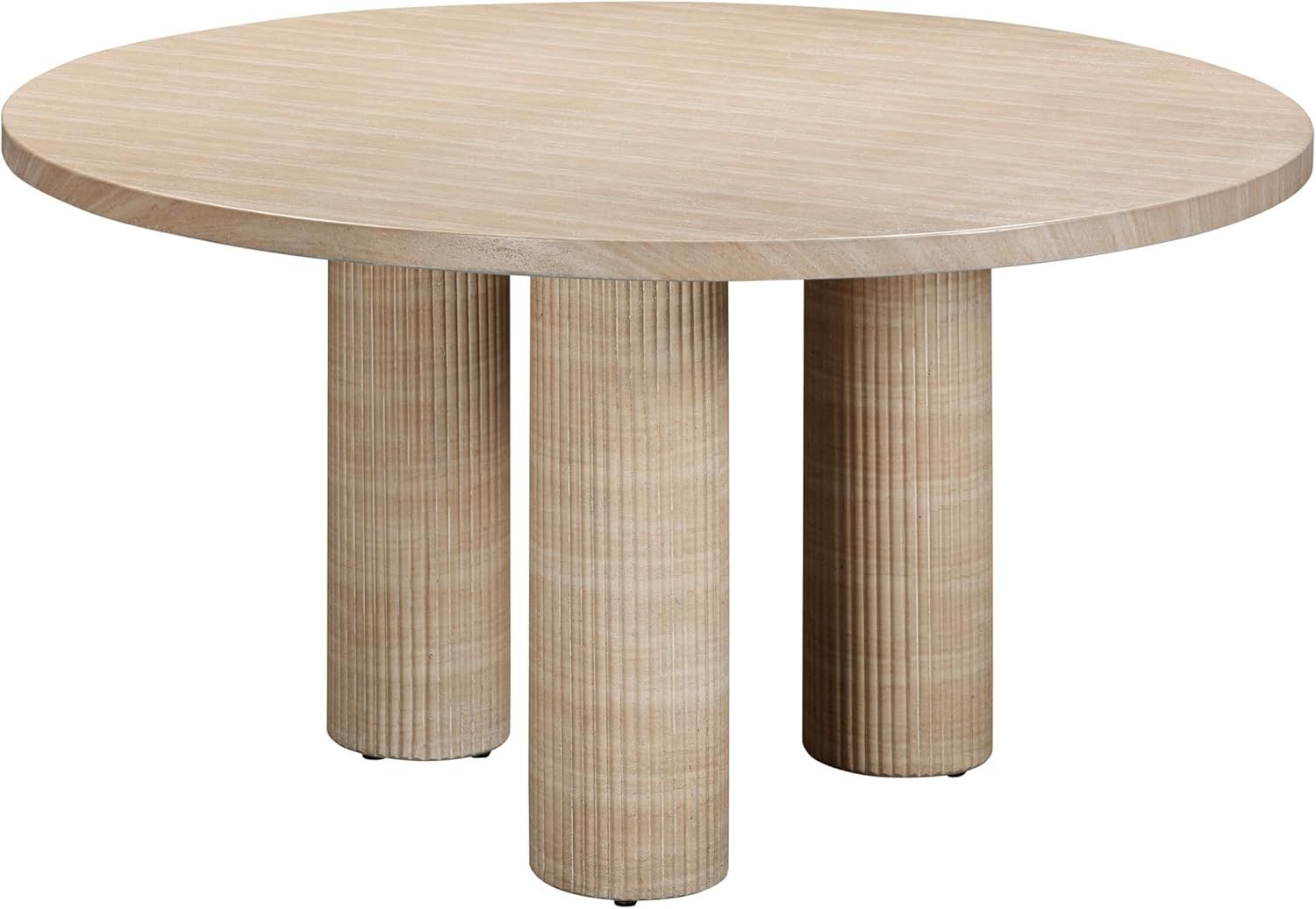 Patti Textured Faux Travertine Round Dining Table