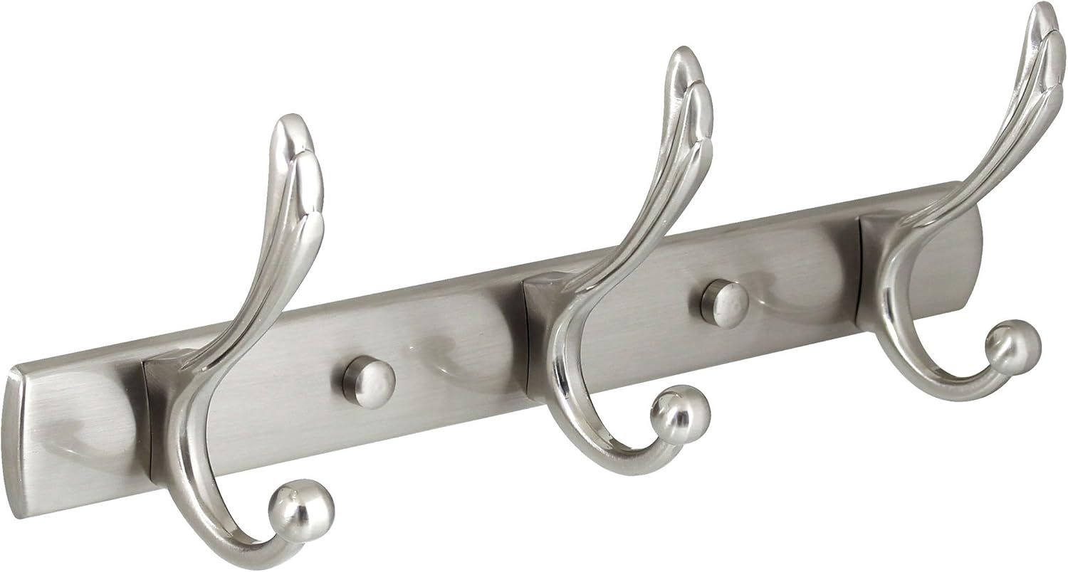 Satin Nickel Triple J-Hook Wall Mounted Towel Rack