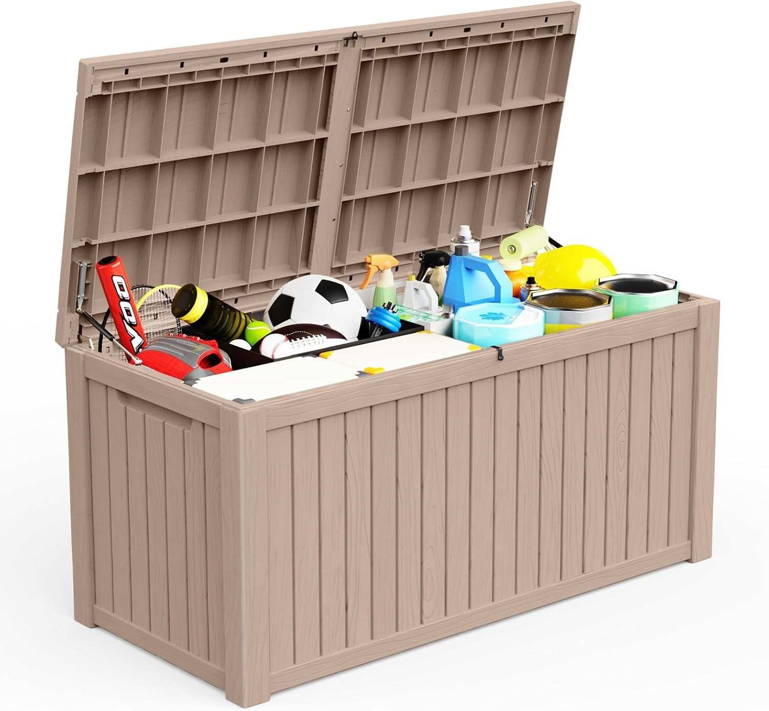 Light Brown Lockable Resin Outdoor Deck Storage Box