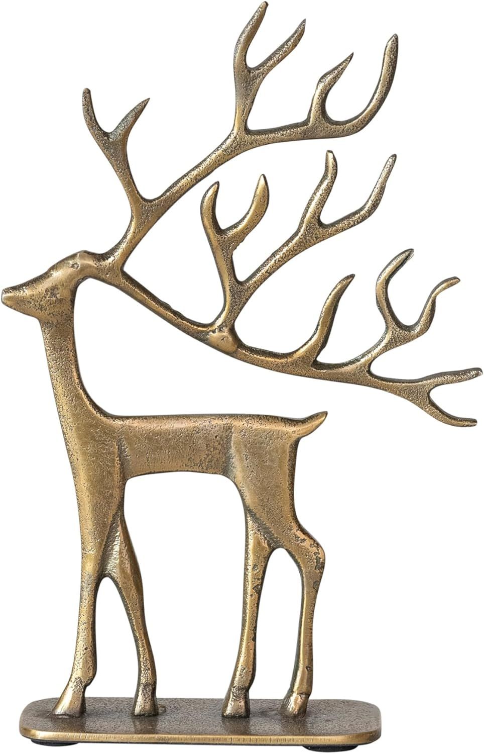 Antique Gold Cast Aluminum Reindeer Figurine