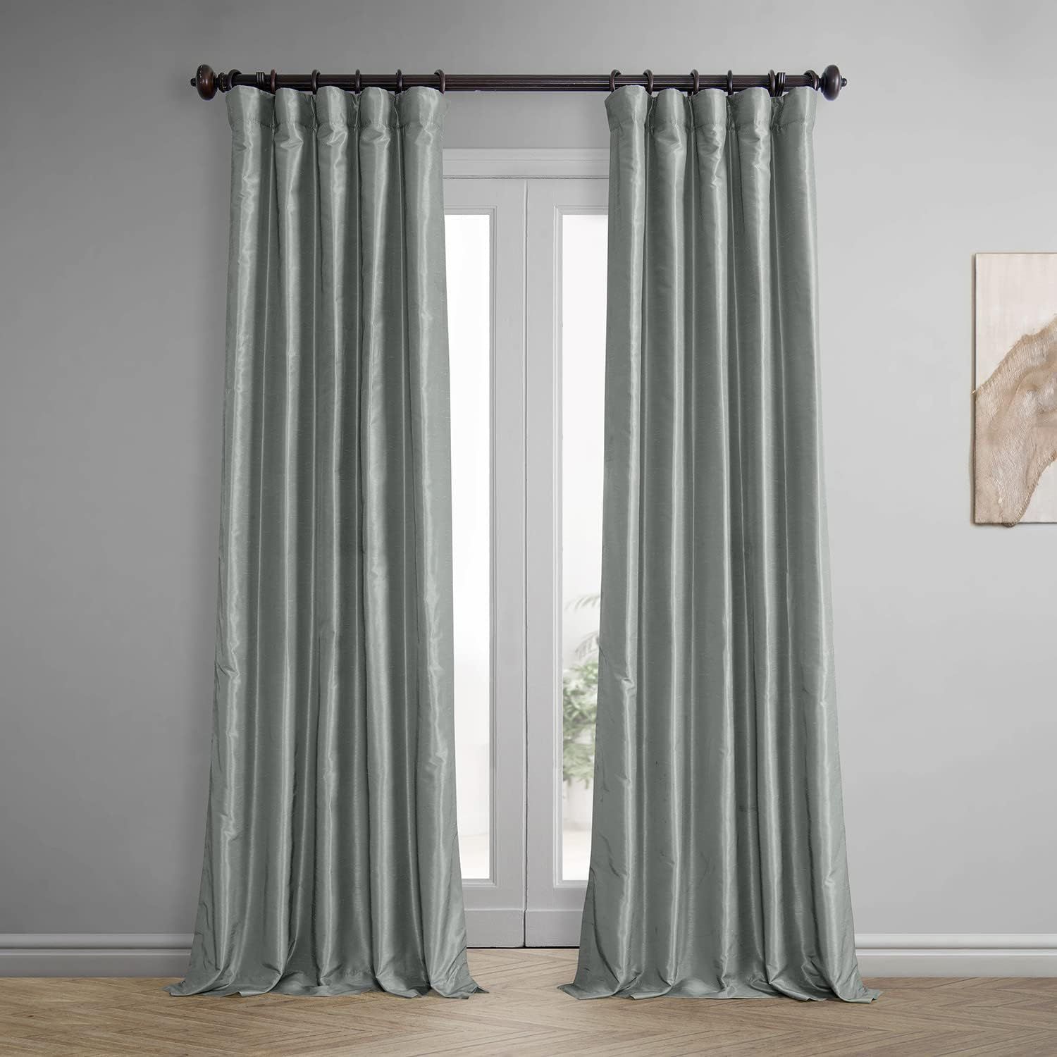 Silver Faux Silk Blackout Pleated Curtain Panel, 50" x 108"